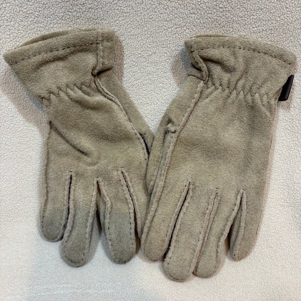 Lauren Ralph Lauren Tan Suede Leather Gloves Womens Med Insulated Lined Casual